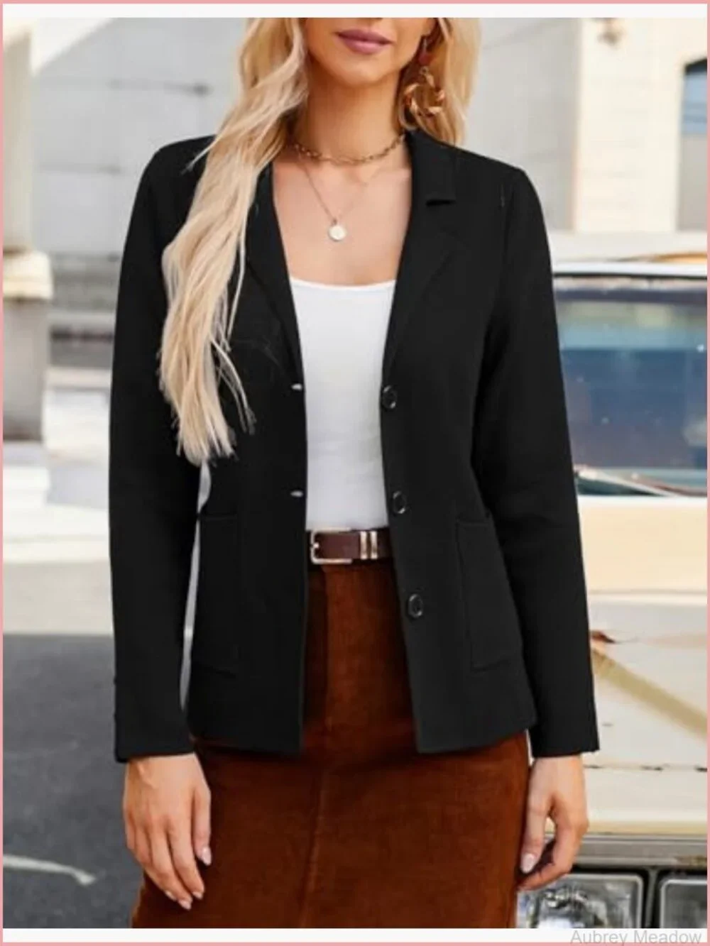Long Sleeve Casual Blazer Suit Jacket with Pockets